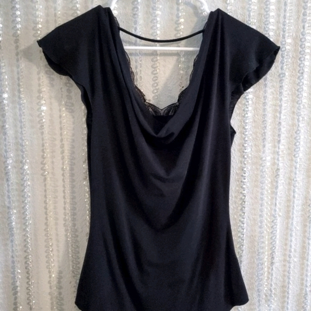 TEMPTED Women's Black&Silver Sequin Blouse Small